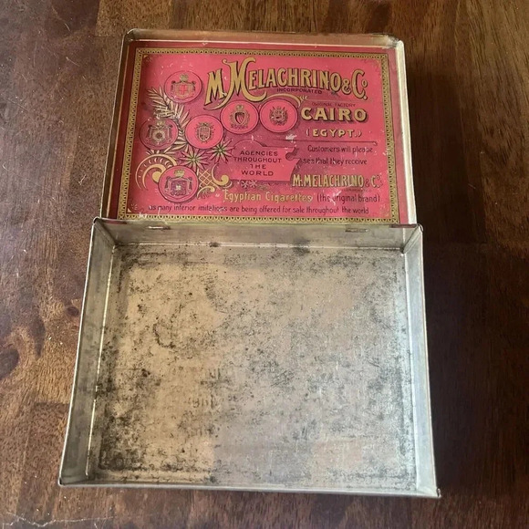 Antique M Melachrino Co No 9 Egyptian Cigarette Tin Old Vintage Tobacco Box Case - Picture 2 of 4